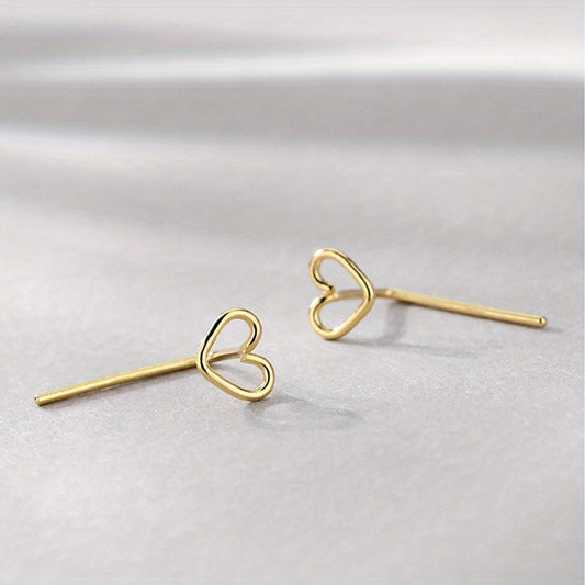 Hollow Heart Minimalist Stud Earrings Silver Plated Post Jewelry