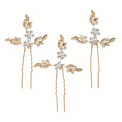 3pcs Rhinestone Leaf Hair Pin Wedding Head Jewelry