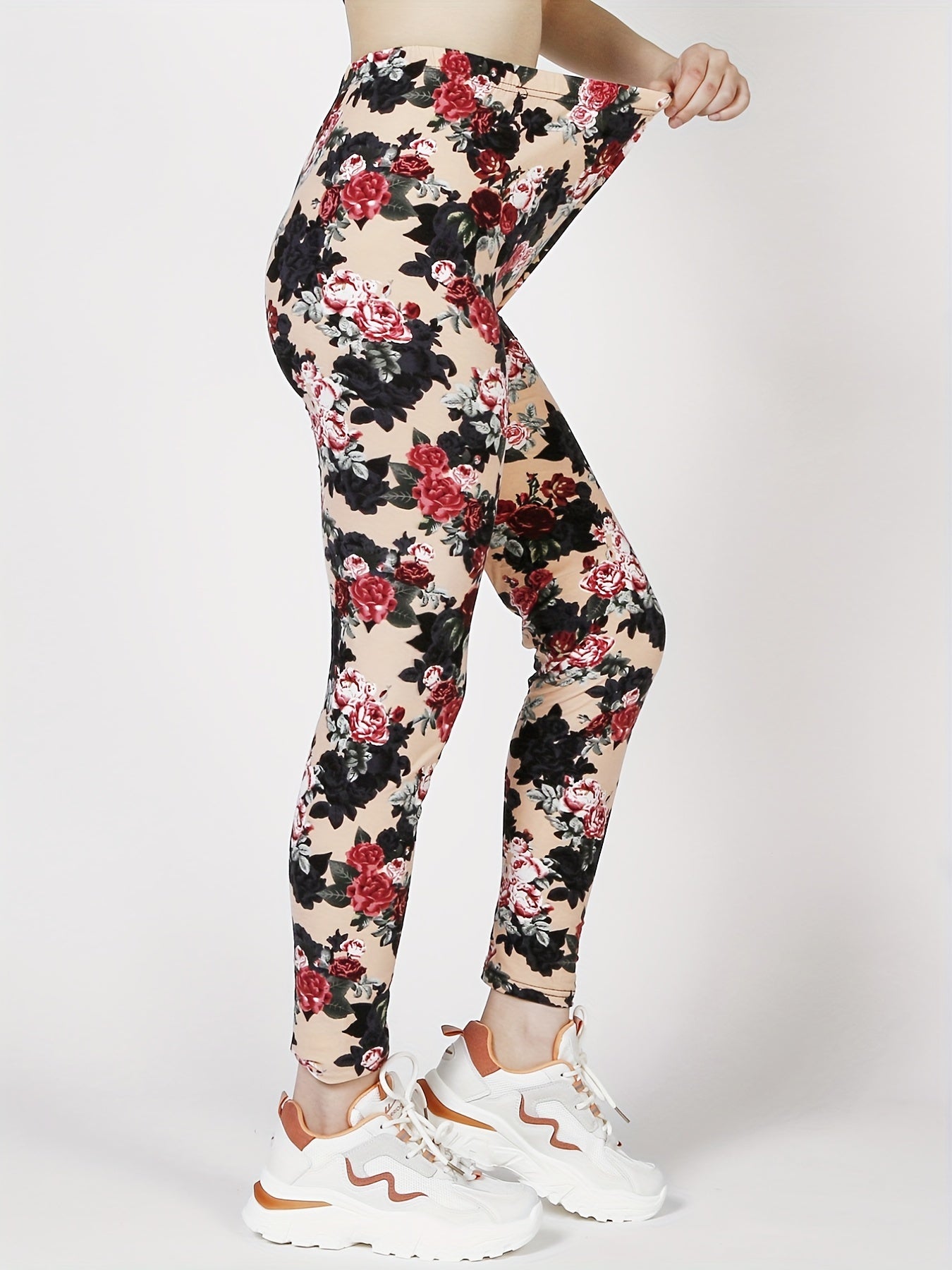 Floral Print Skinny Leggings Casual Stretchy Leggings