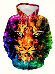 Art Style Fox Print Hoodies For Men Graphic Sweatshirt Comfy Hooded Pullover