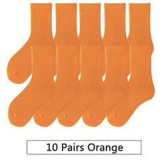10 Pairs Mid Tube Women's Solid Socks Comfy & Breathable Stockings