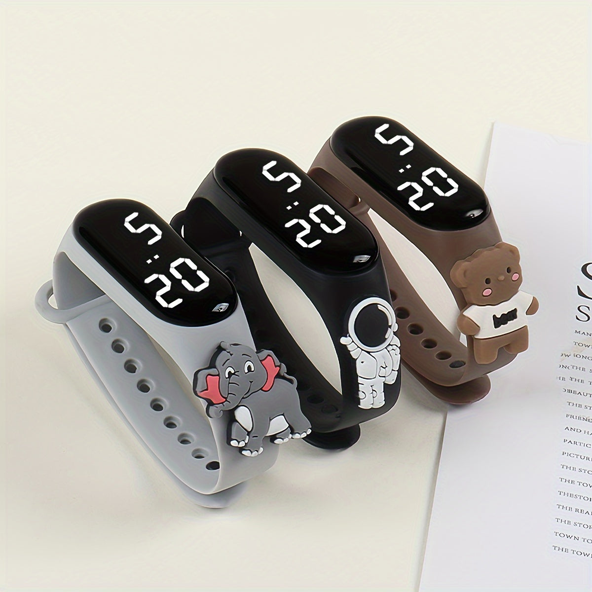 3pcs Animal Series Kids' Digital Watches Astronaut Elephant & Bear Designs