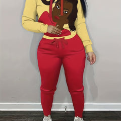 Women's Plus Size Cartoon Figure Print Hoodie & Pants Set