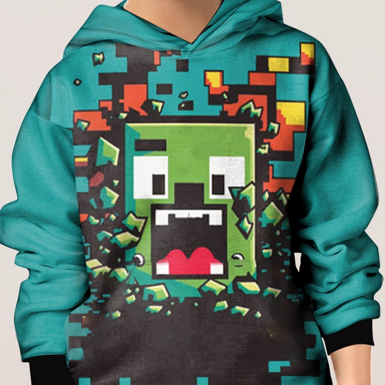 Shocked Square Pattern Hoodie For Kids Pullover Causal Long Sleeve Top