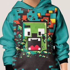 Shocked Square Pattern Hoodie For Kids Pullover Causal Long Sleeve Top