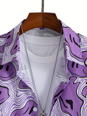 Grimace Print Casual Short Sleeve Shirt for Men