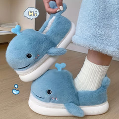 Cartoon Whale Furry House Shoes For Girls