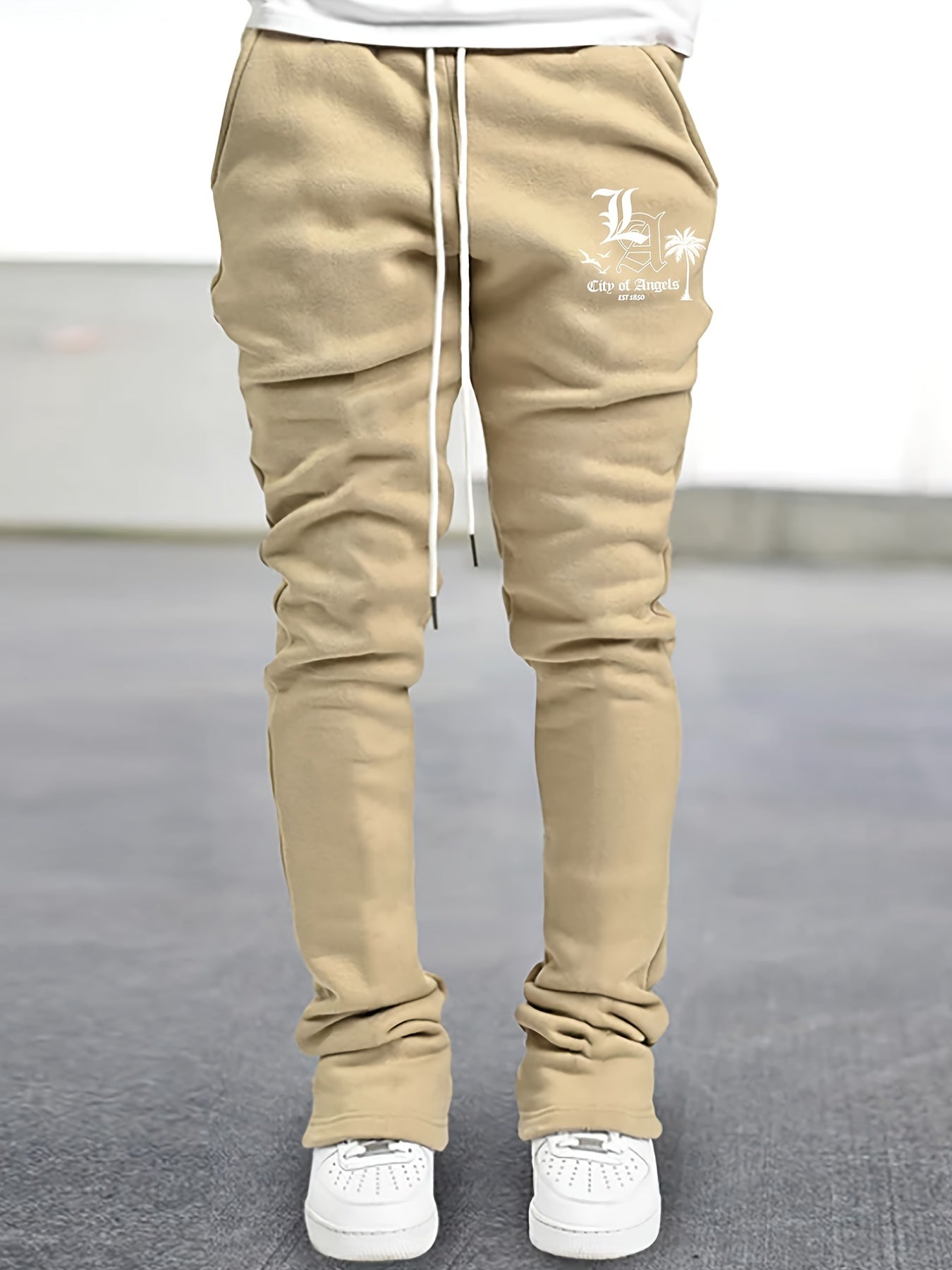 LA Print Flared Trousers Men's Casual Stretch Street Style Joggers