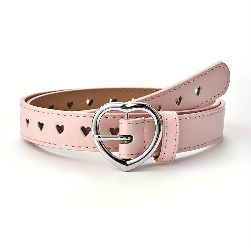 Girls Faux Leather Belt with Peach Heart Buckle