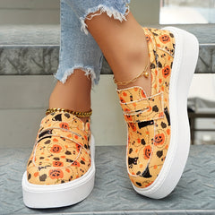 Women's Cat & Pumpkin Print Sneakers Casual Low Top Halloween Shoes