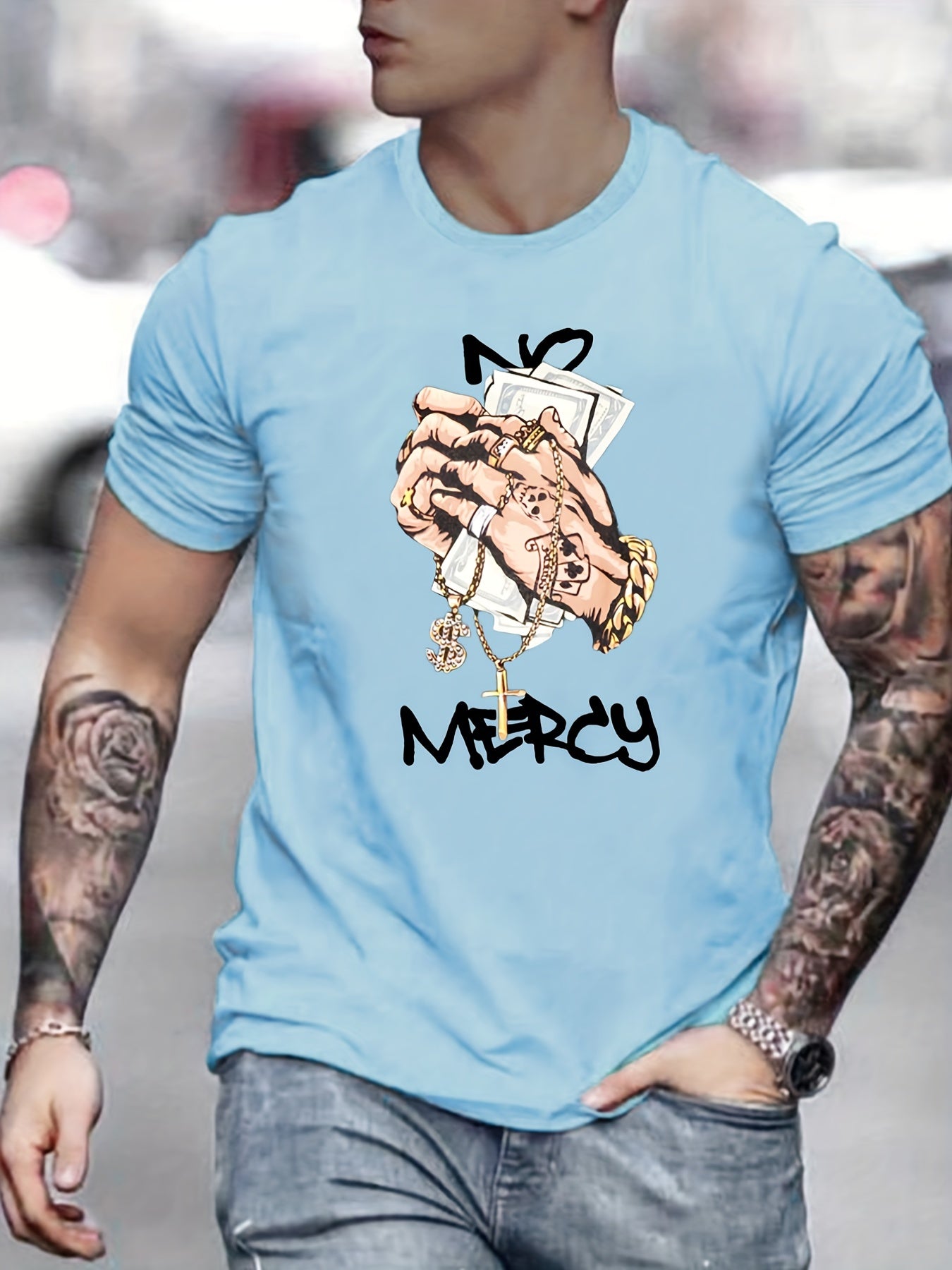 Cartoon Money Print Men's Graphic Tee for Summer
