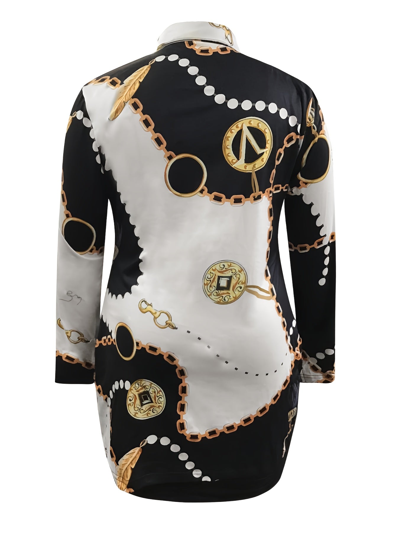 Chain Print Blouse & Solid Skirt 2 Piece Set