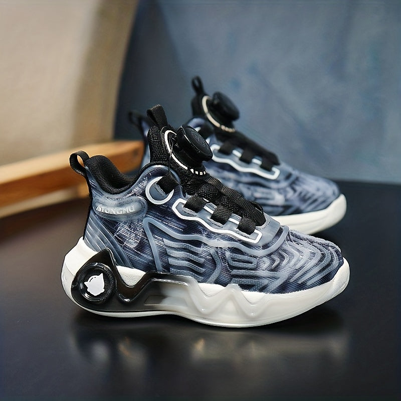 Boy's Luminous Cushioned Shoes With Rotating Buckle Breathable Mesh