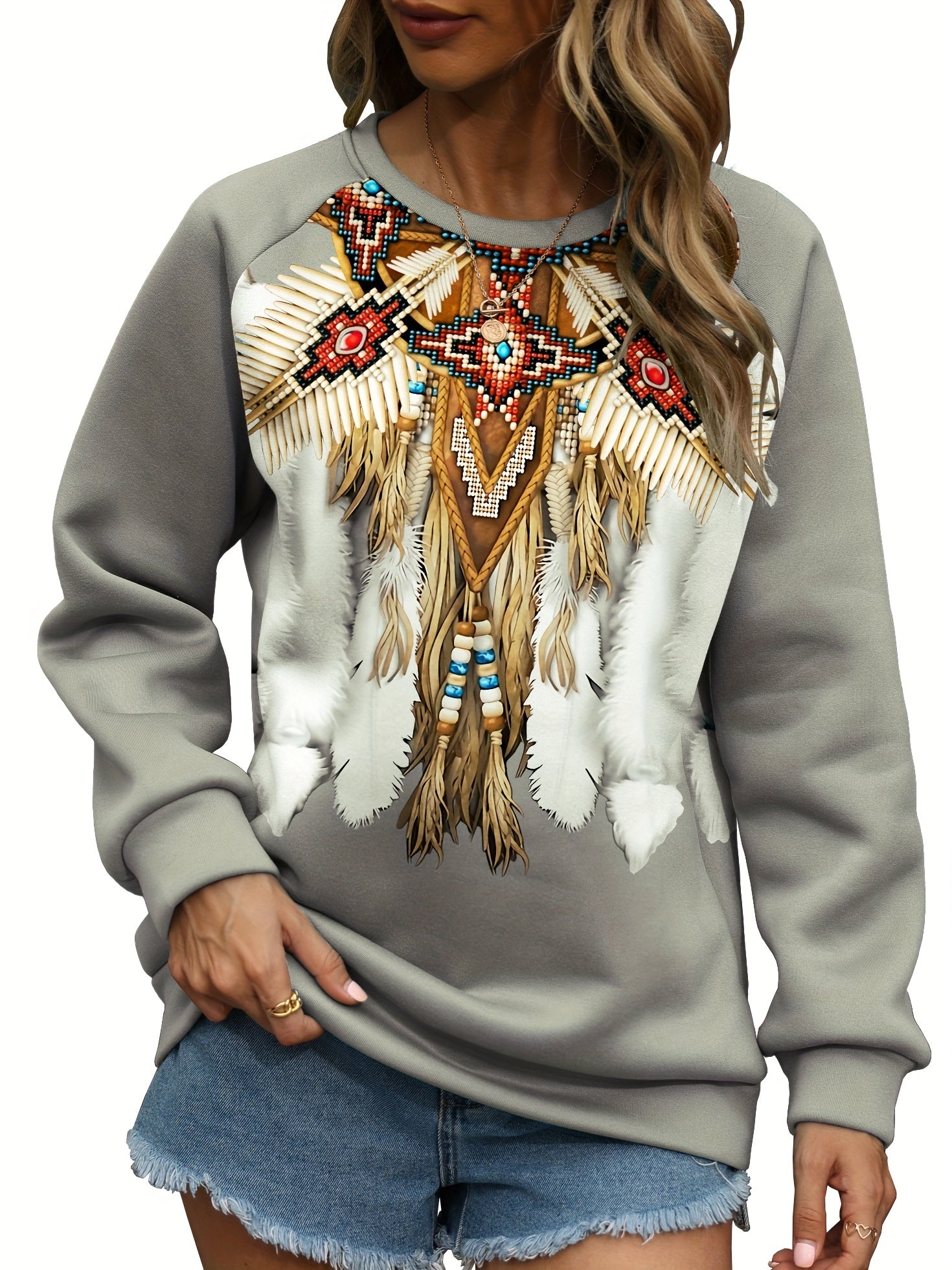 Graphic Print Pullover Sweatshirt Long Sleeve Crew Neck for Women