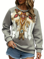 Graphic Print Pullover Sweatshirt Long Sleeve Crew Neck for Women