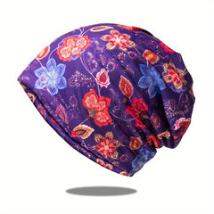 Flower Print Casual Beanie Vintage Boho Skull Cap Soft Neck Gaiter