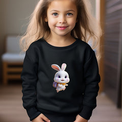 Rabbit Print Girls Casual Pullover Sweatshirt Crew Neck Tops