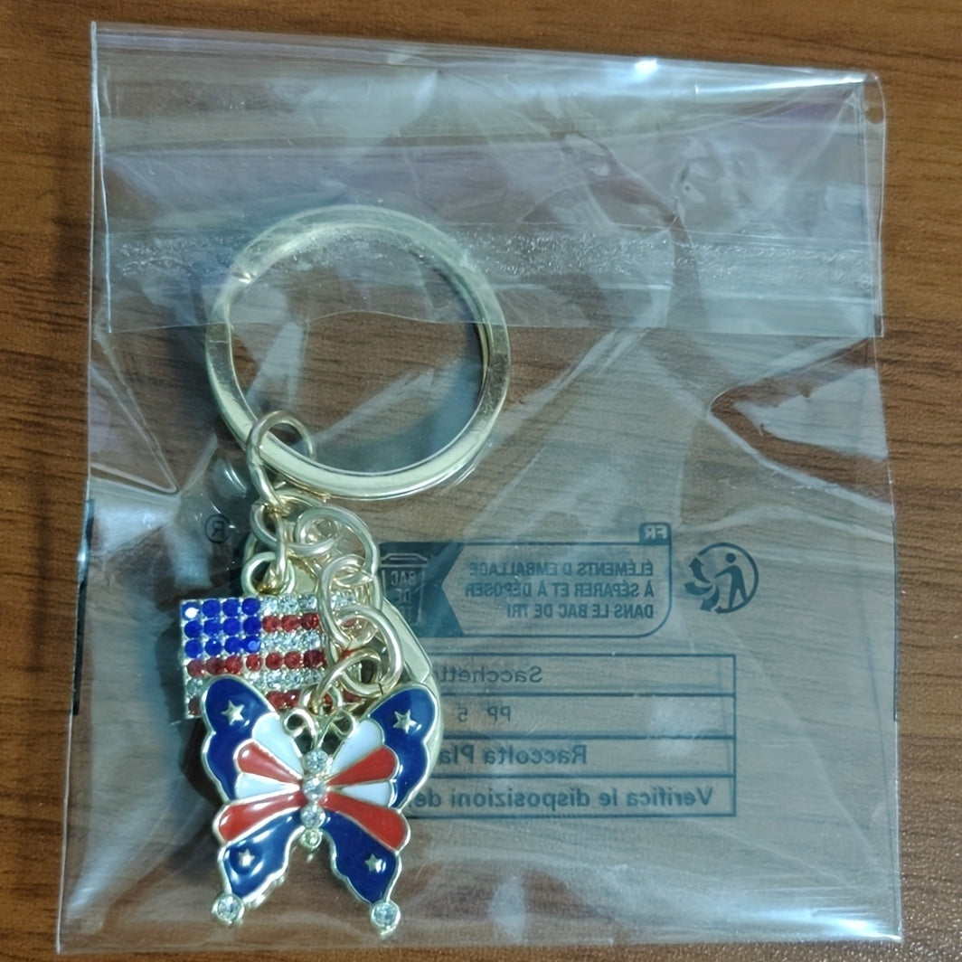 Patriotic Keychain with Diamond Decoration