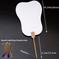 Bamboo Handle Double sided Rice Paper Fan Watercolor Painting Diy Material