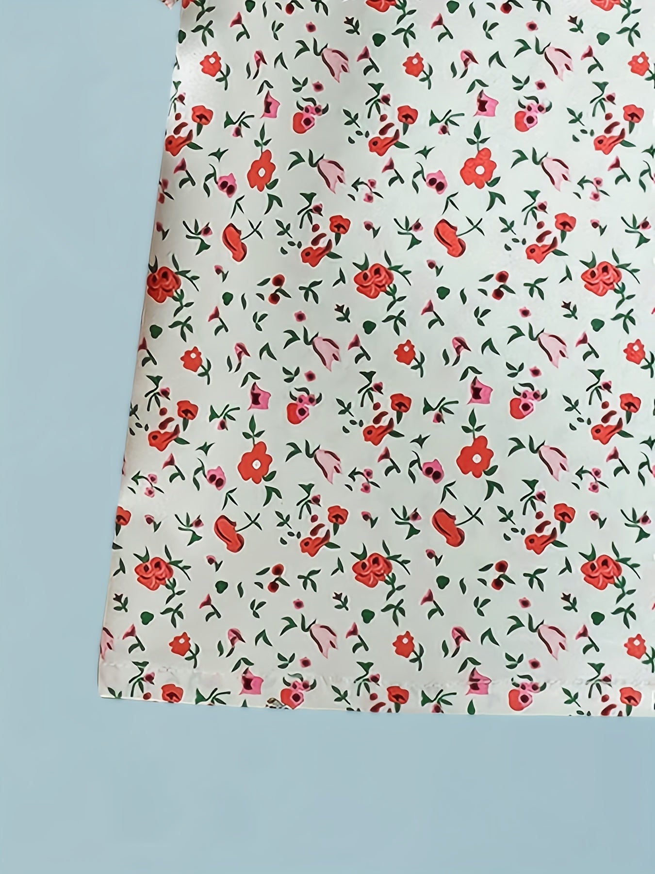 Girl's Floral Short Sleeve Shirt with Bow and Keyhole Back