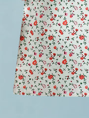 Girl's Floral Short Sleeve Shirt with Bow and Keyhole Back