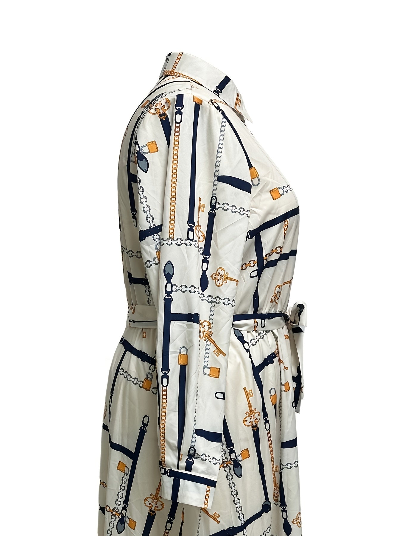 Women's Chain Print Maxi Shirt Dress