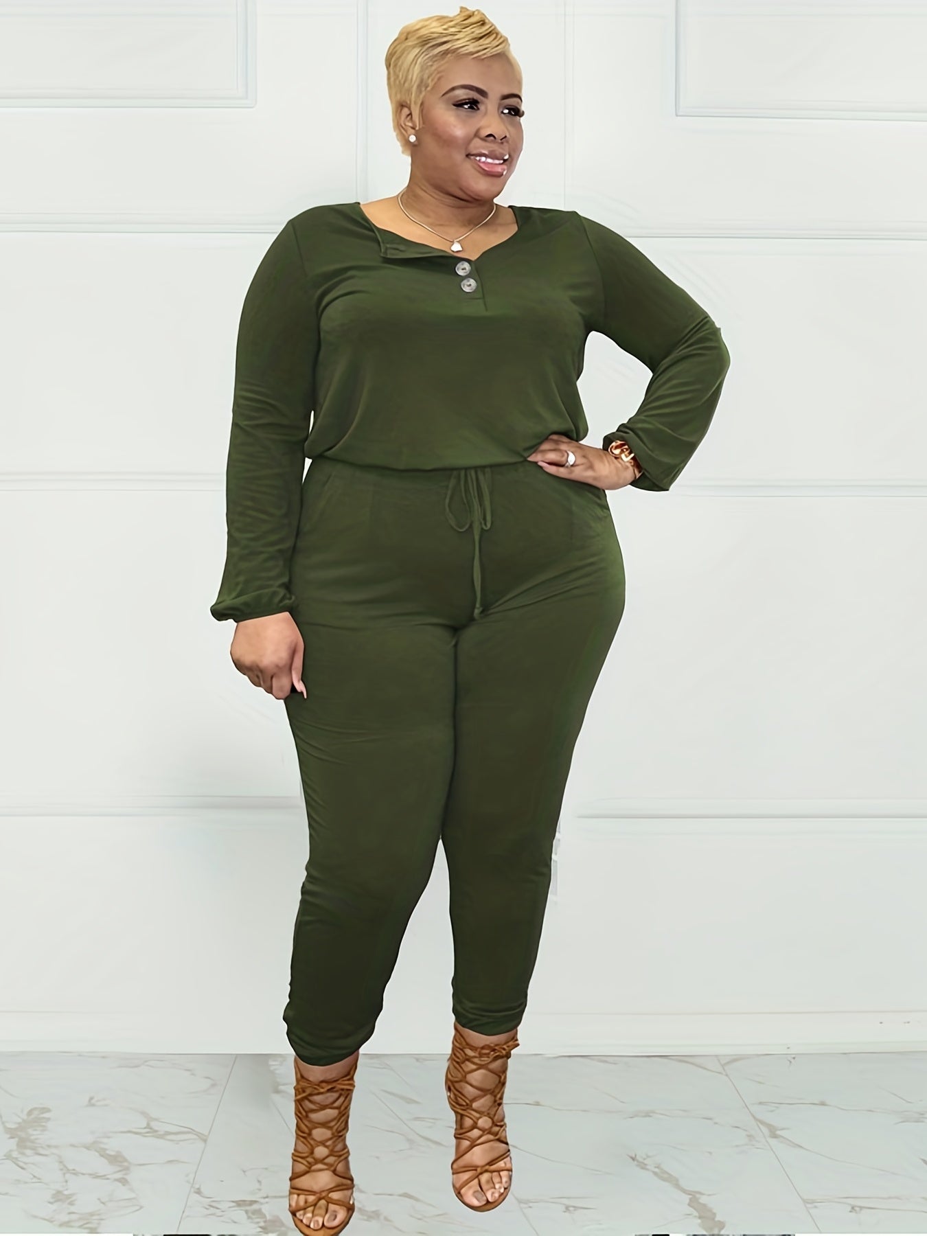Solid Lantern Sleeve Jogger Jumpsuit