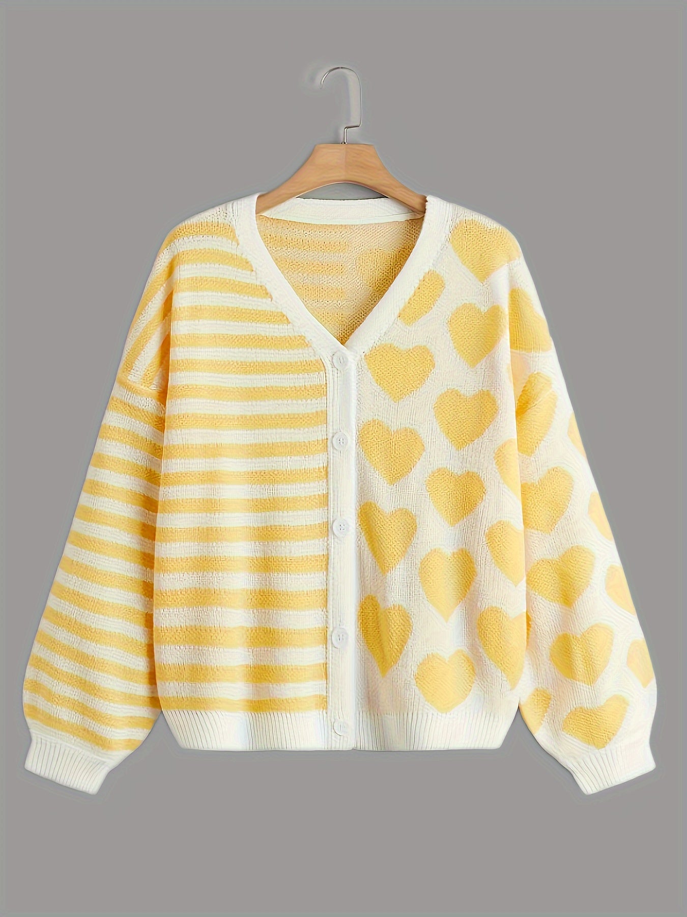 Stripe & Heart Print Button Up Sleeve Cardigan