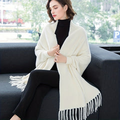 Cashmere Tassel Scarf Blanket Shawl Warm Cardigan with Brooch