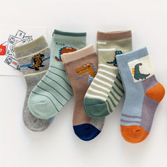 5pairs Baby Boys Kids Dinosaur Pattern Socks Autumn