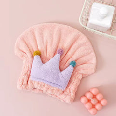 Kids Cartoon Crown Shower Cap, Absorbent Coral Fleece Turban