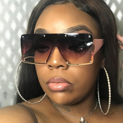 Oversized Square One Piece Sunglasses Cyber Punk Gradient Metal Eyeglasses