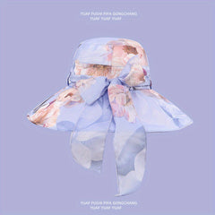 Braided Ribbon Bow Decor Sun Hat Wide Brim Foldable Bucket Hat