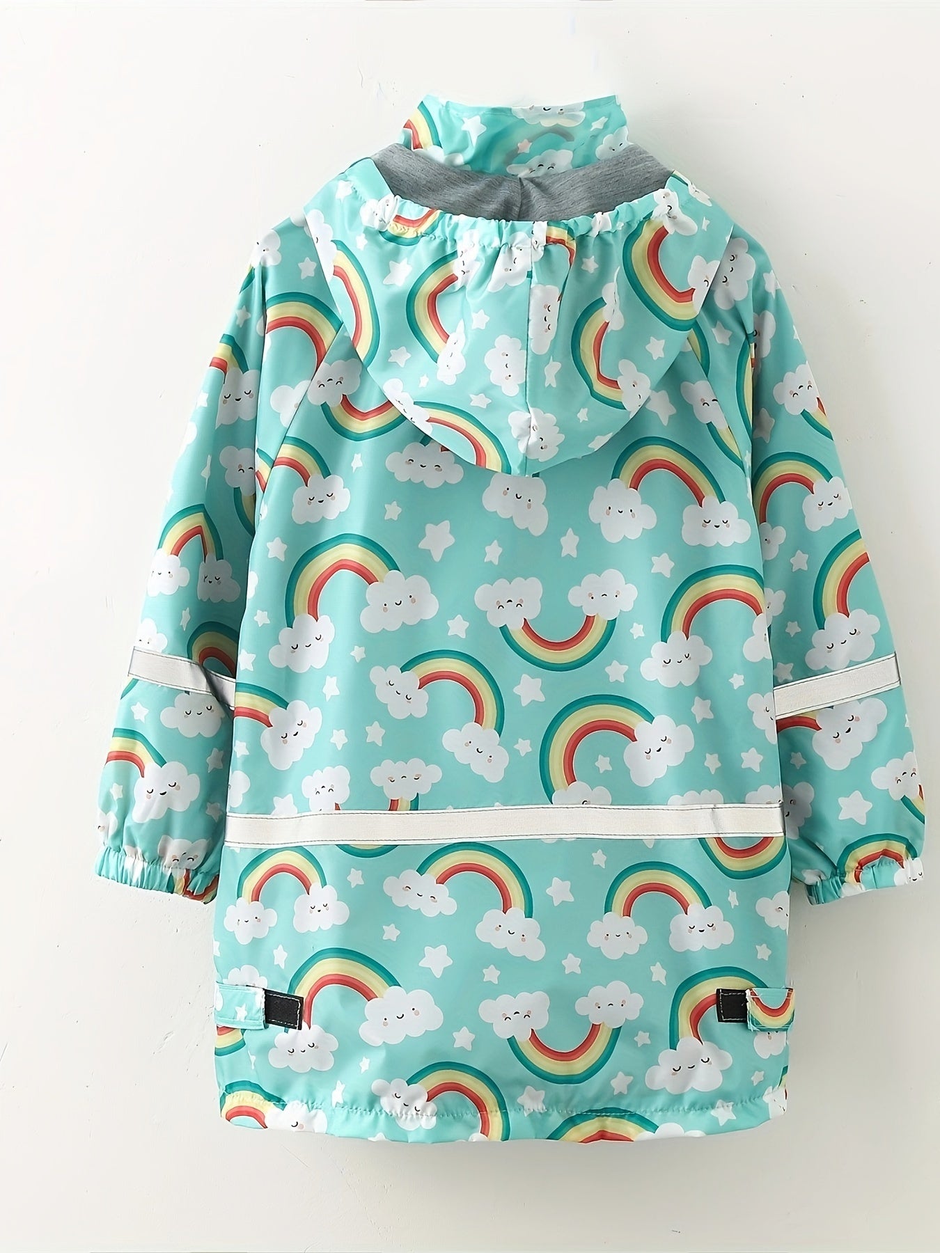 Rainbow Graphic Hooded Long Sleeve Raincoat Jacket For Girls