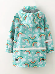 Rainbow Graphic Hooded Long Sleeve Raincoat Jacket For Girls