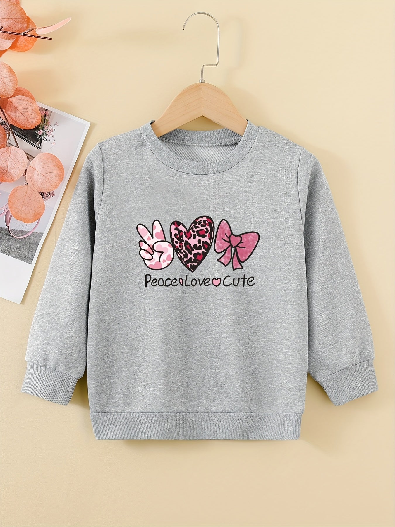 Peace Love And Cute Graphic Sweatshirt For Girls