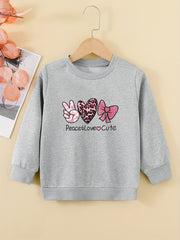 Peace Love And Cute Graphic Sweatshirt For Girls