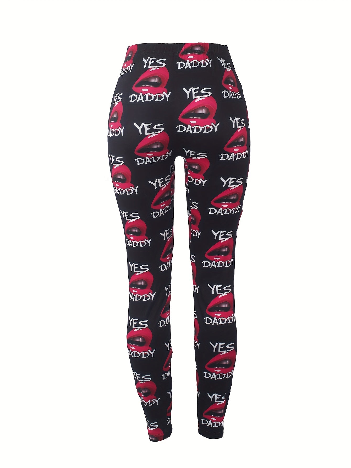 Casual Leggings Women's Plus Letter & Kiss Print Medium Stretch