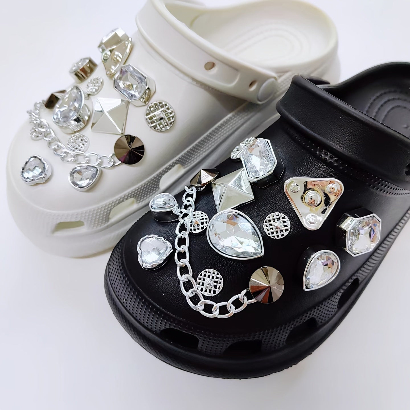 26pcs Silver Rhinestone Chain Shoe Buckle Set, Shoe Decoration Accessories