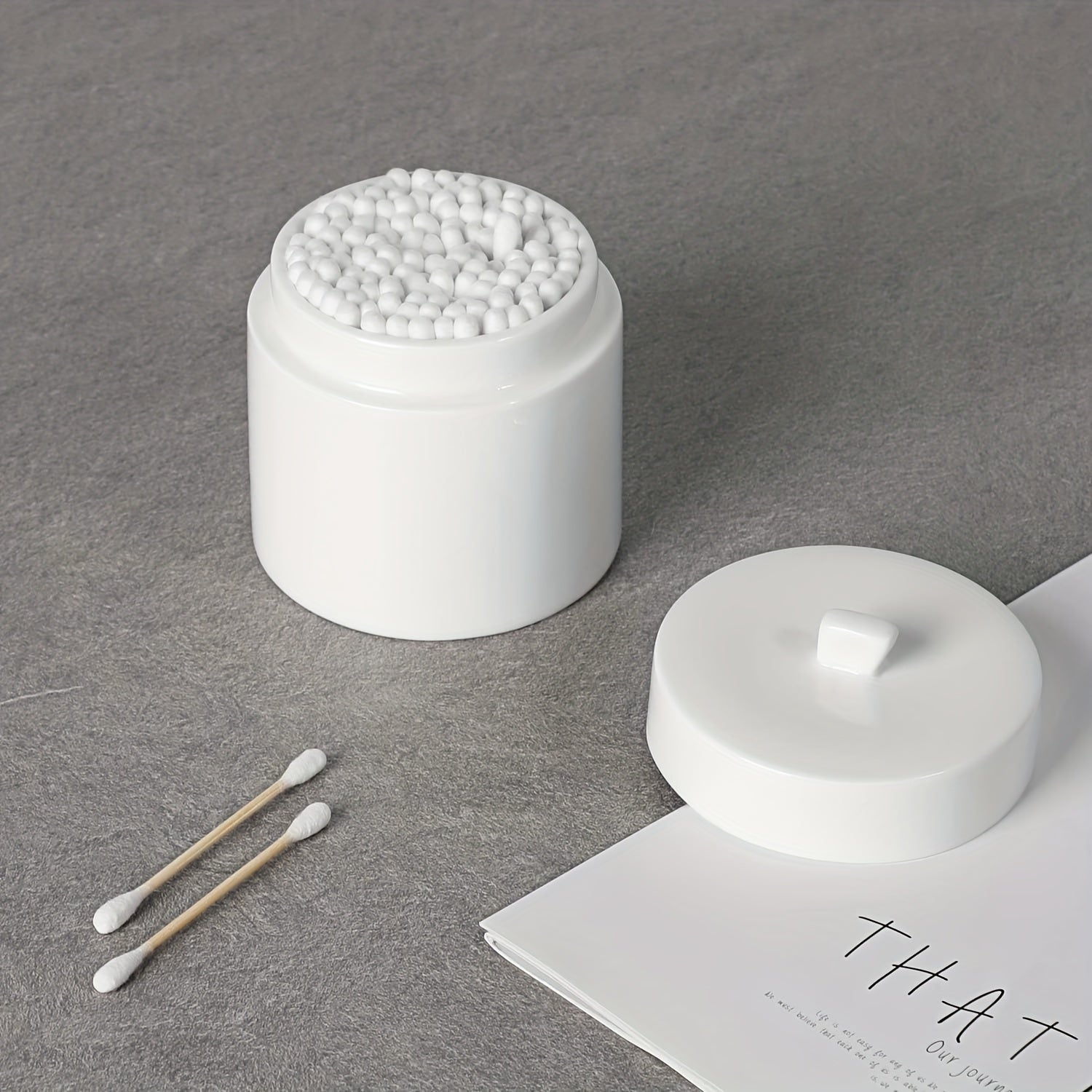 Ceramic Cotton Swabs Holder Organizer with Lid