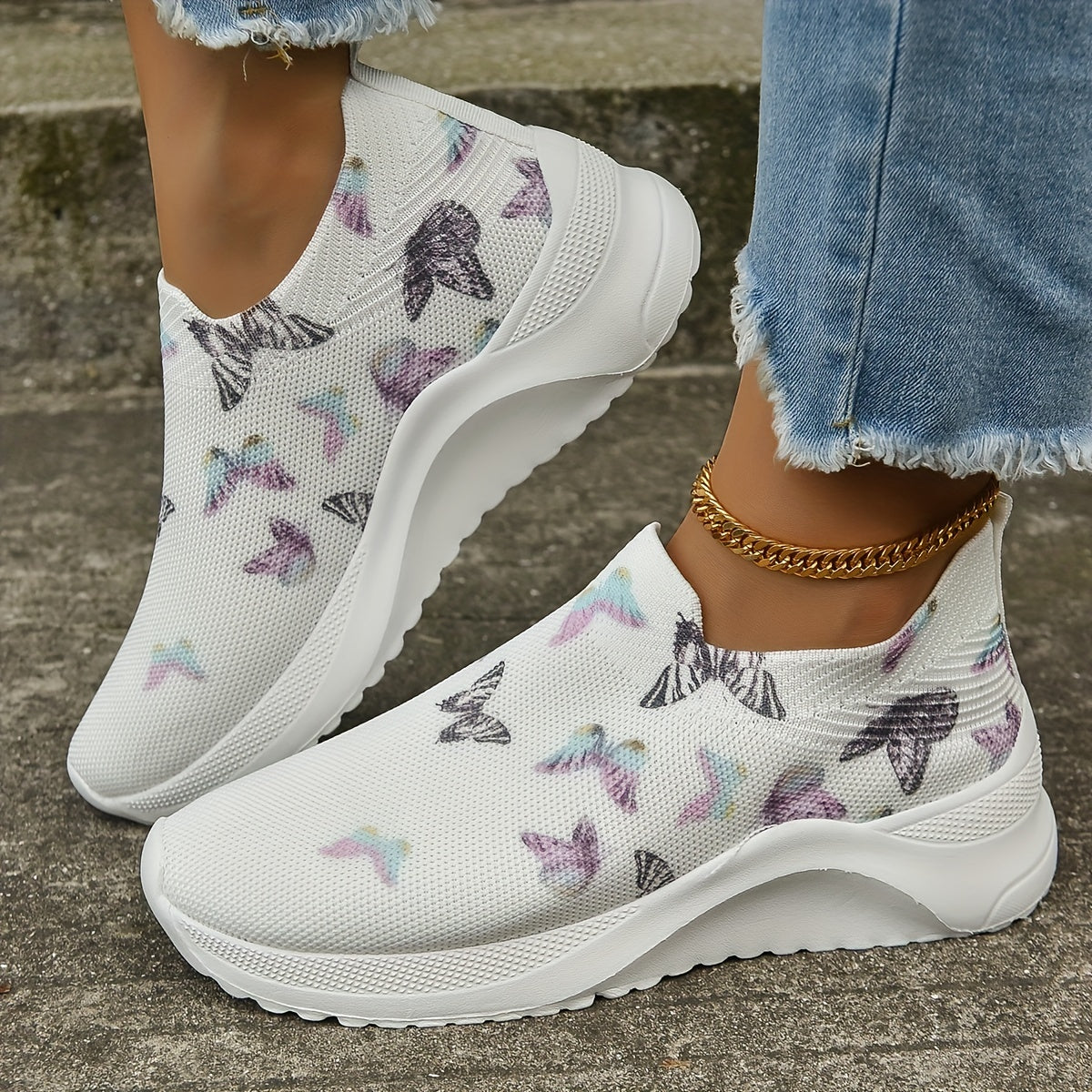 Women's Butterfly Graphic Slip-On Running Shoes
