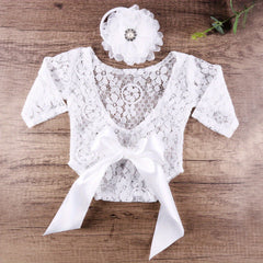 Infant Flower Headband Romper & Triangle Top Set