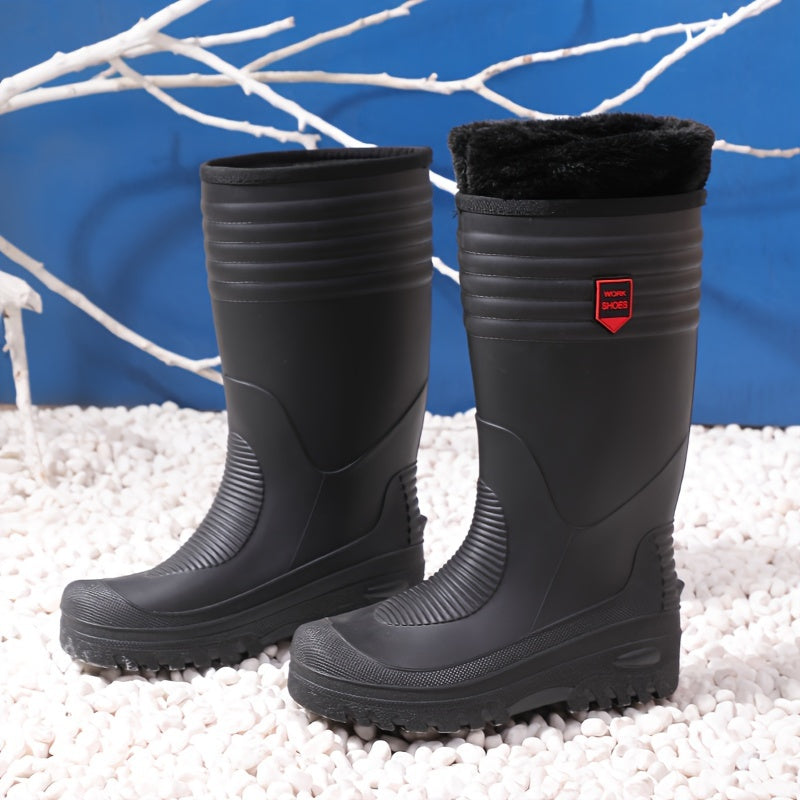 Men's Plush Lined Rain Boots Non Slip Waterproof Shoes