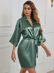 Letter Embroidery Night Robe Short Sleeve V Neck Robe Women's Sleepwear