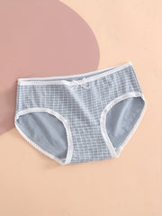 5pcs Heart & Plaid Print Briefs Comfy Intimates Panties