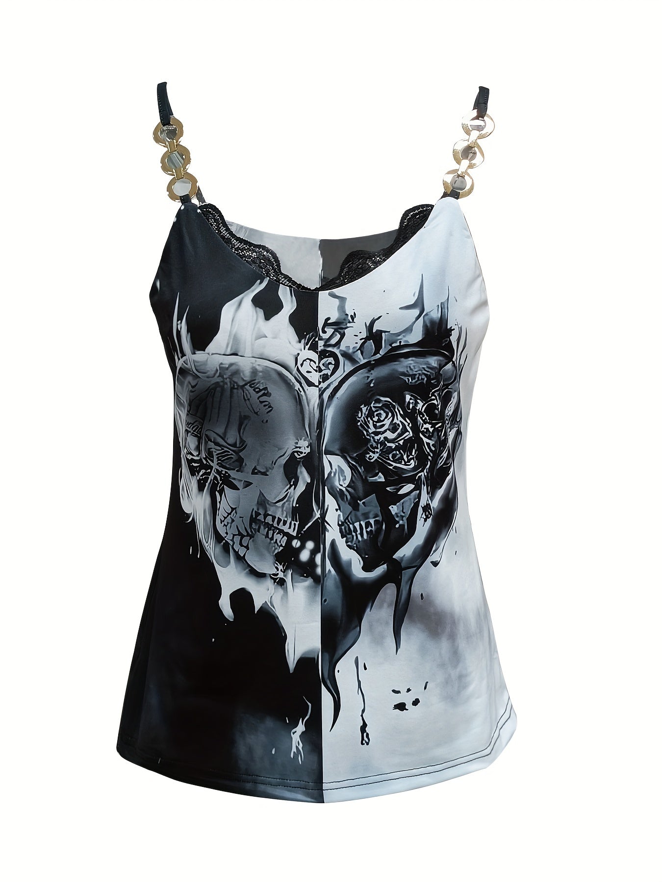 Colorblock Chain Strap Top with Lace Spaghetti Strap