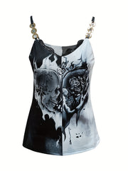 Colorblock Chain Strap Top with Lace Spaghetti Strap