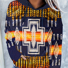 Ethnic Print Kangaroo Pocket Hoodie Casual Long Sleeve Hoodies