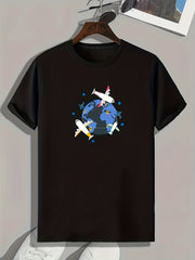 Plane And Earth Graphic Tee For Men