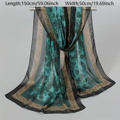 Rose Leopard Print Chiffon Scarf Vintage Block Shawl Boho Windproof Head Wrap
